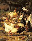 Poultry in a Farmyard by Eugene Remy Maes
